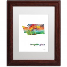 Trademark Fine Art "Washington State Map-1" Canvas Art by Marlene Watson, White Matte, Wood Frame   550253986